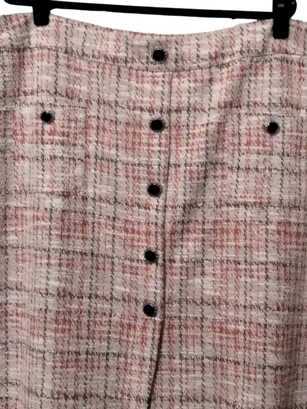 Catherines Plus Size 26/28W Skirt Tweed Button Accent Pink Plaid Pull-On - Picture 3 of 10